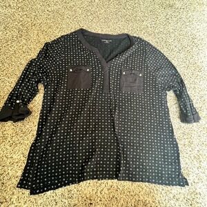 Croft & Barrow Black White Tunic Top Plus Size 2X Roll‎ Tab Sleeve